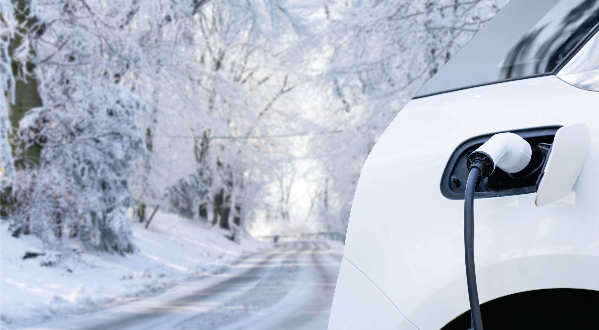 EV car charging on snow